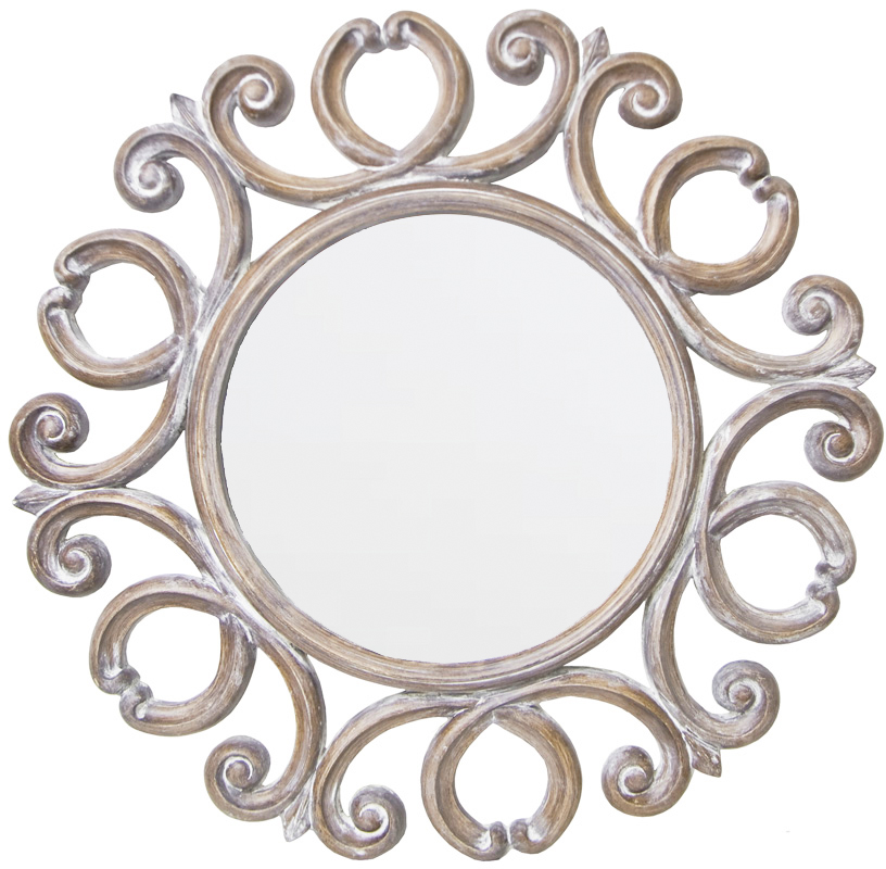 TS003 Wall décor art mirror weathered natural classic ornate round